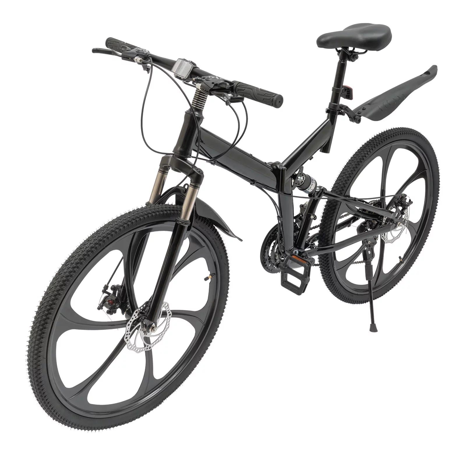 Loyalheartdy 26 Folding Mountain Bike 21 Speed Non-Slip Carbon Steel City Bike Disc Brake Road Rock Mountain Bike Black