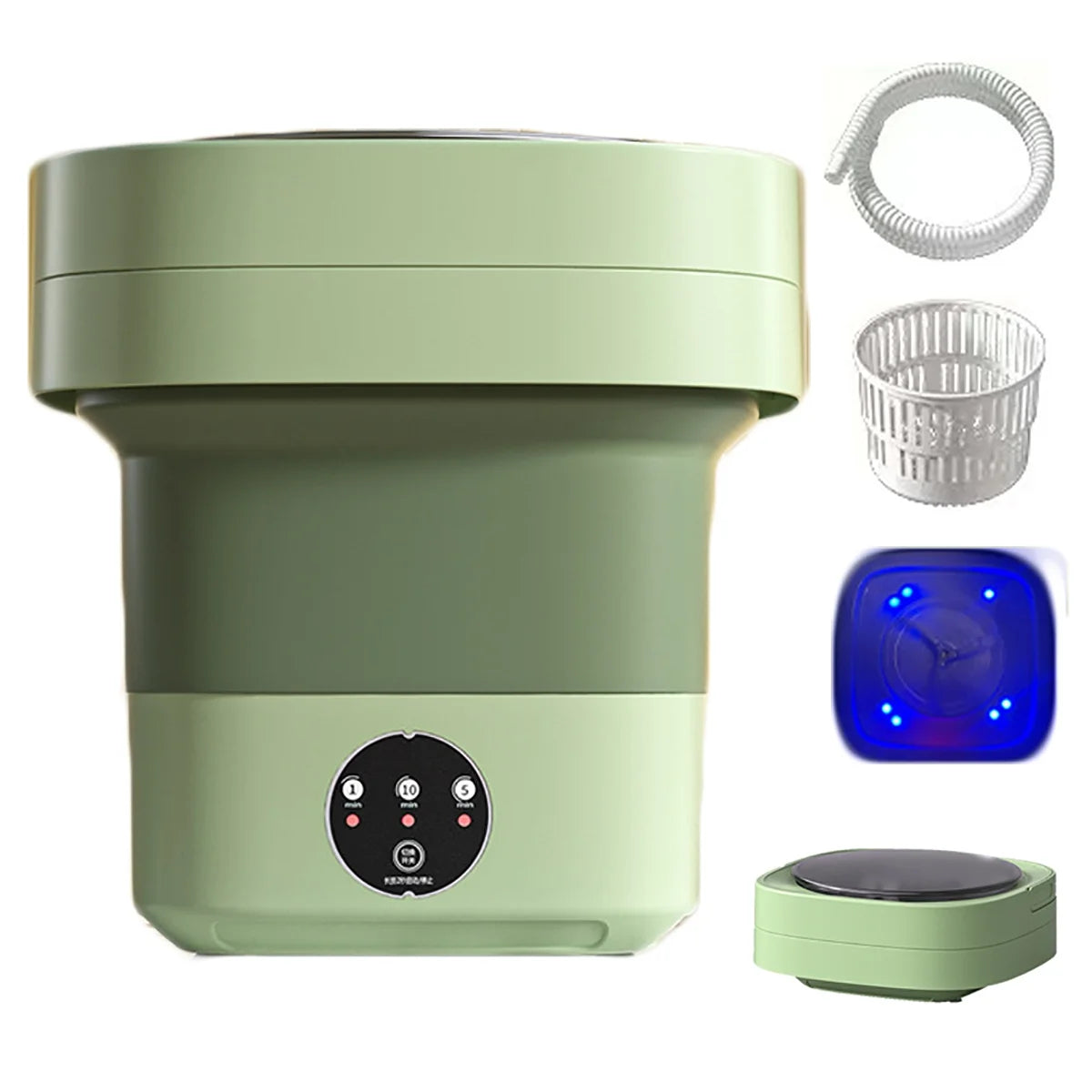 Otufan 8L Mini Folding Washing Machine Half Automatic Washt for underwear, baby clothes and other small clothes, Green