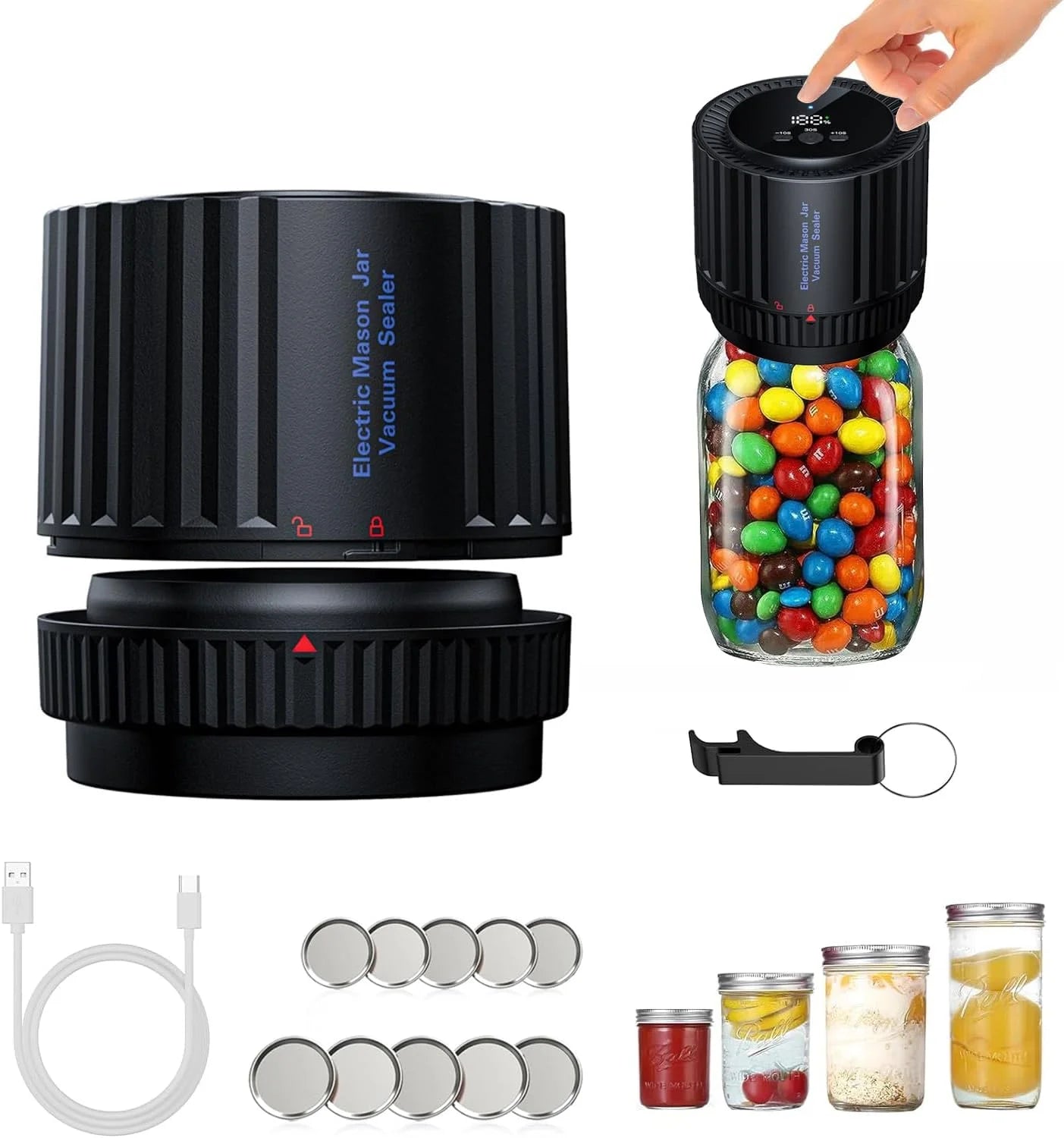 Electric Mason Jar Vacuum Sealer Kit for Wide Mouth and Regular Mouth Mason Jars