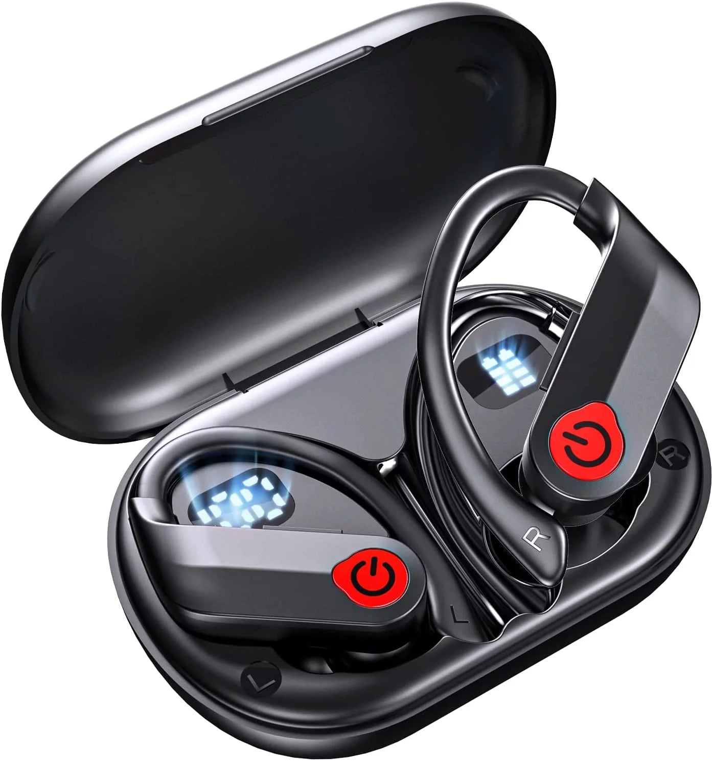 Bluetooth Headphones Wireless Earbuds 36Hrs Playtime Wireless Charging Case Digital LED Display Over-Ear Earphones with Earhook Waterproof Headset with Mic for Sport Running Workout