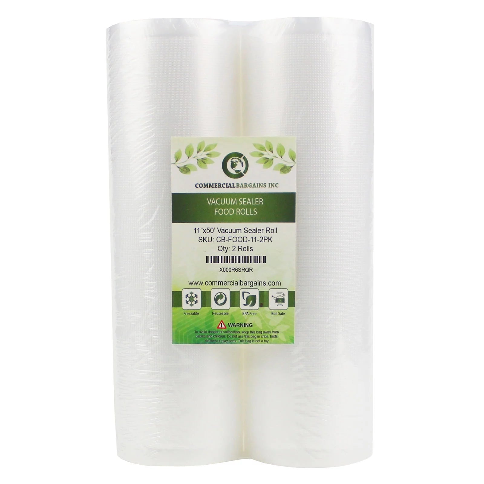 2 Jumbo Commercial Bargains 11 x 50' Vacuum Sealer Saver Rolls Bags Freezer