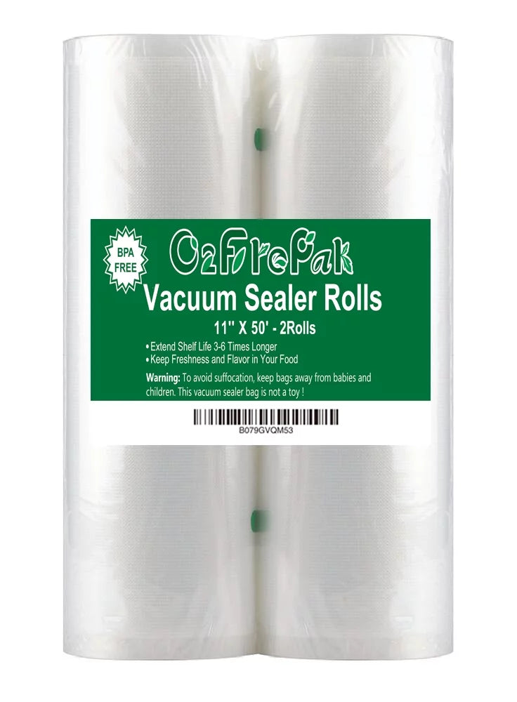 O2frepak 11''x50' 2Packs Vacuum Sealer Rolls,Food Vacuum Seal a Meal StorageBags