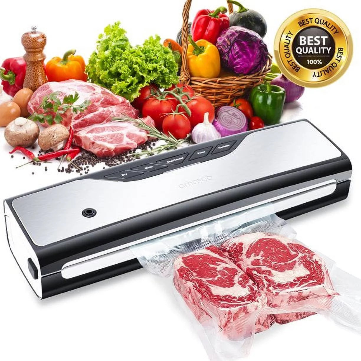 Feastoria Vacuum Sealer Machine with Dry & Moist Food Modes, Starter Kit, LED Indicator Lights(Black)