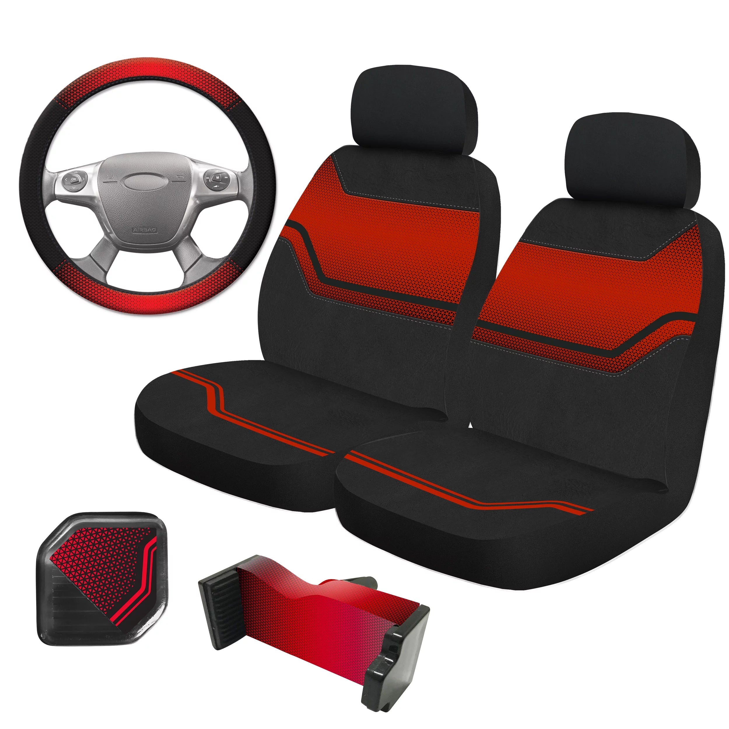 Auto Drive 5-Piece Sporty Black and Red Universal Car Seat Cover Kit, 43505WDI