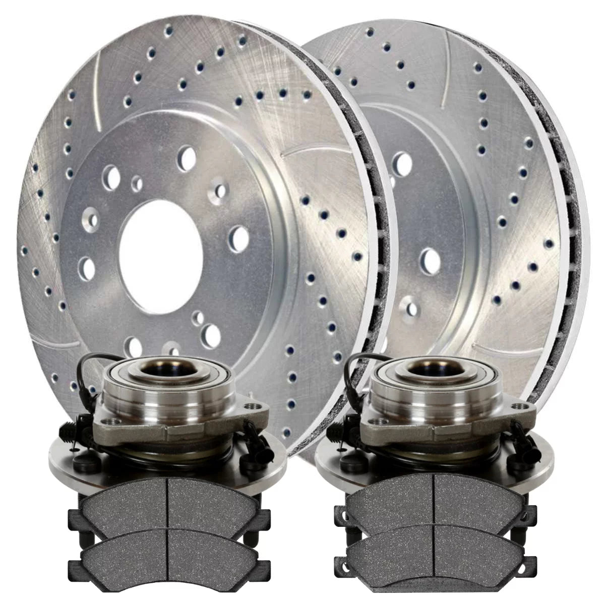 AutoShack Front Wheel Bearing Hubs Drilled Slotted Brake Rotors Silver Performance Ceramic Pads Kit Driver and Passenger Side Replacement for Chevrolet Silverado 1500 Tahoe GMC Sierra 1500 RHBBK0883