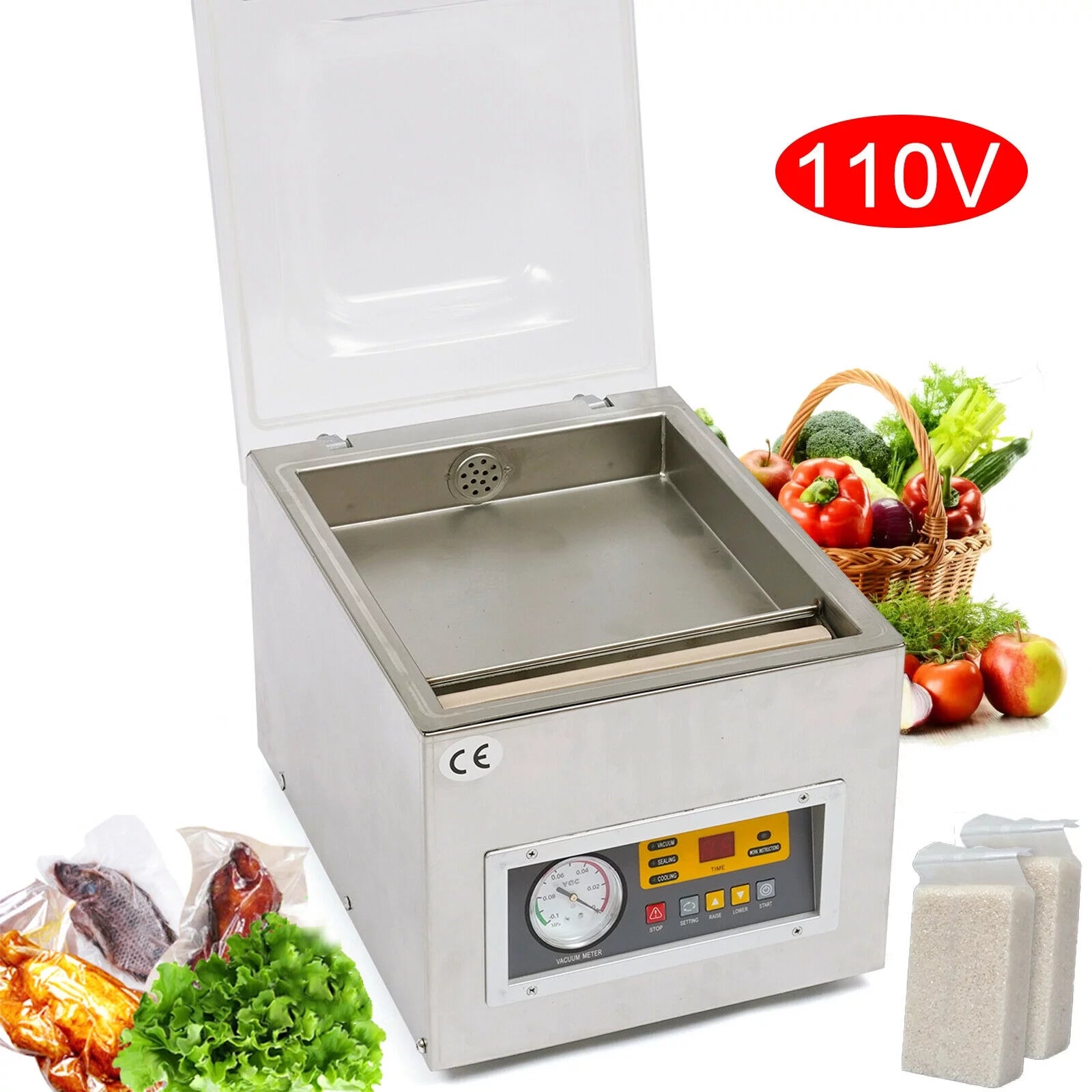 Fichiouy 5.5L Commercial Digital Vacuum Sealing Packing Machine DZ-260S Desktop Sealer Chamber 120W