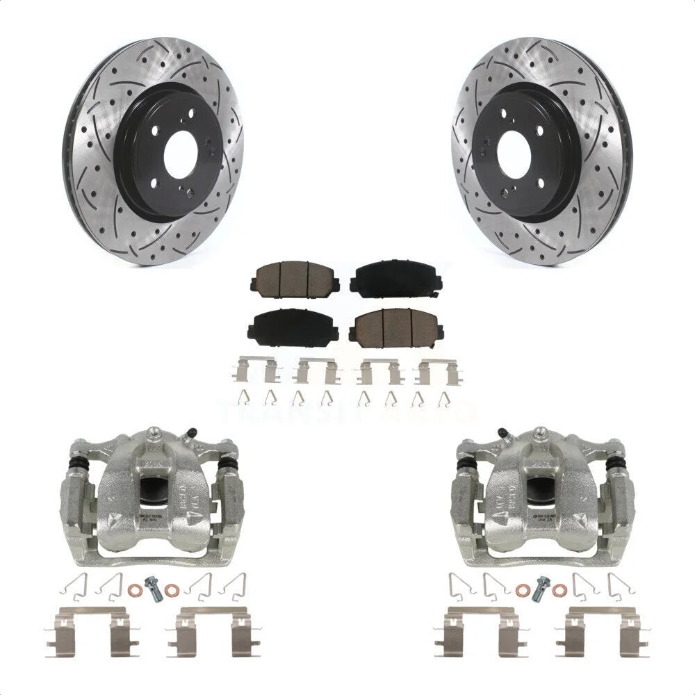 Transit Auto Front Disc Brake Coated Caliper Drilled Slotted Rotors And Ceramic Pads Kit For Honda CR-V KCD-100145C