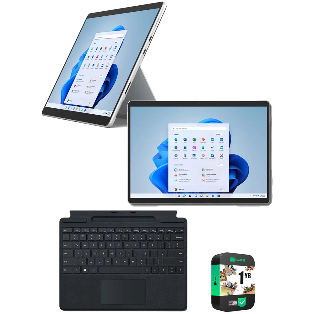 Microsoft 8PV 00001 Surface Pro 8 13 Touchscreen Intel i7-1185G7 16GB/256GB - Platinum Bundle with Microsoft Surface Pro Signature Mechanical Keyboard, Black and 1 Year Extended Protection Plan