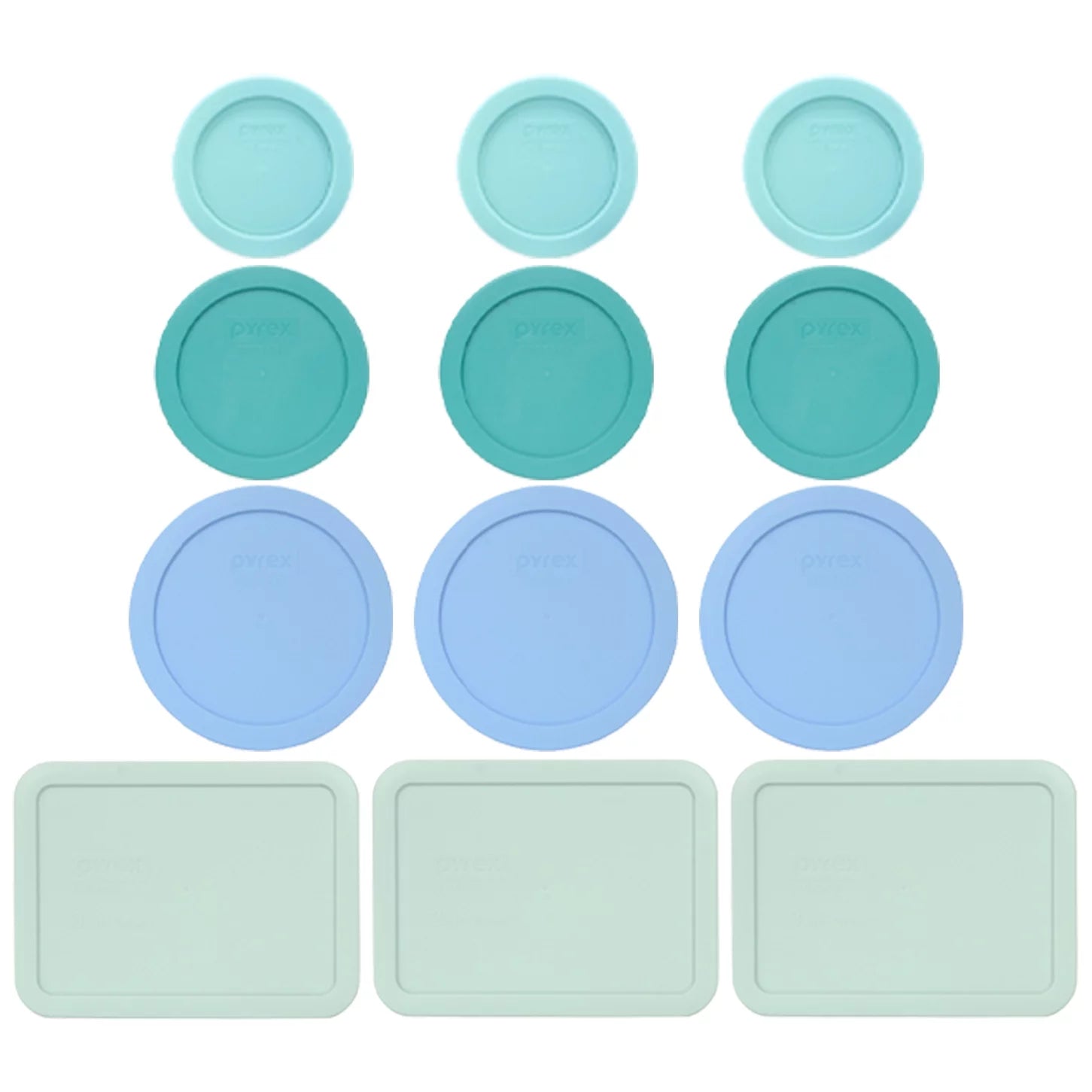 Pyrex 12 Lid Light Aquatic Shades Bundle for 7202, 7200, 7201, 7210 Glassware