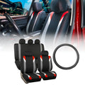 FH Group Premium Modernistic Car Seat Covers Combo, Full Set with Leather Steering Wheel Cover, Red Black