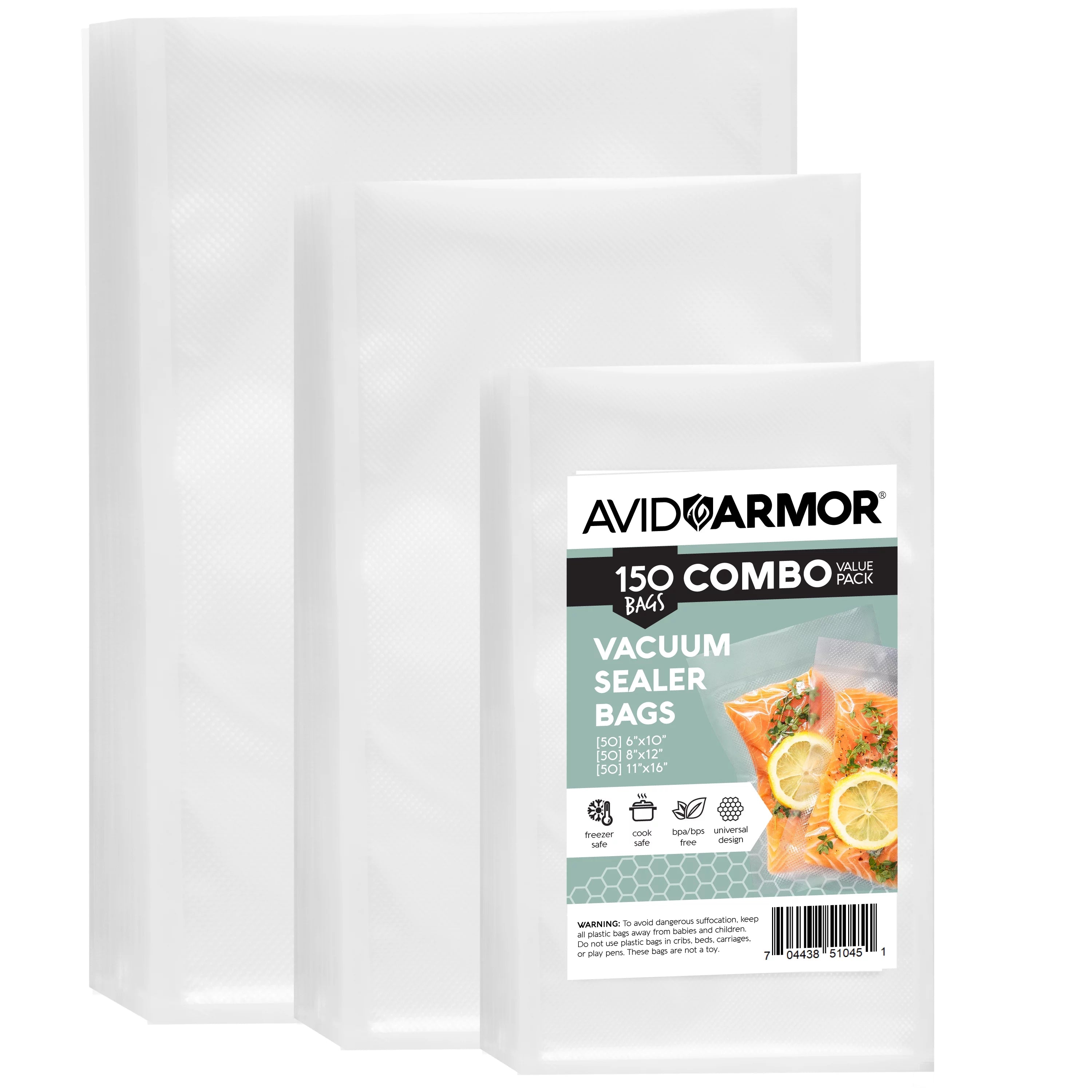 Avid Armor Combo Pre-Cut Vacuum Seal Bags, 150 Pack Food Saver Bags for Sealer, Clear Vacuum Sealer Bags, BPA-Free Food Saver Bags