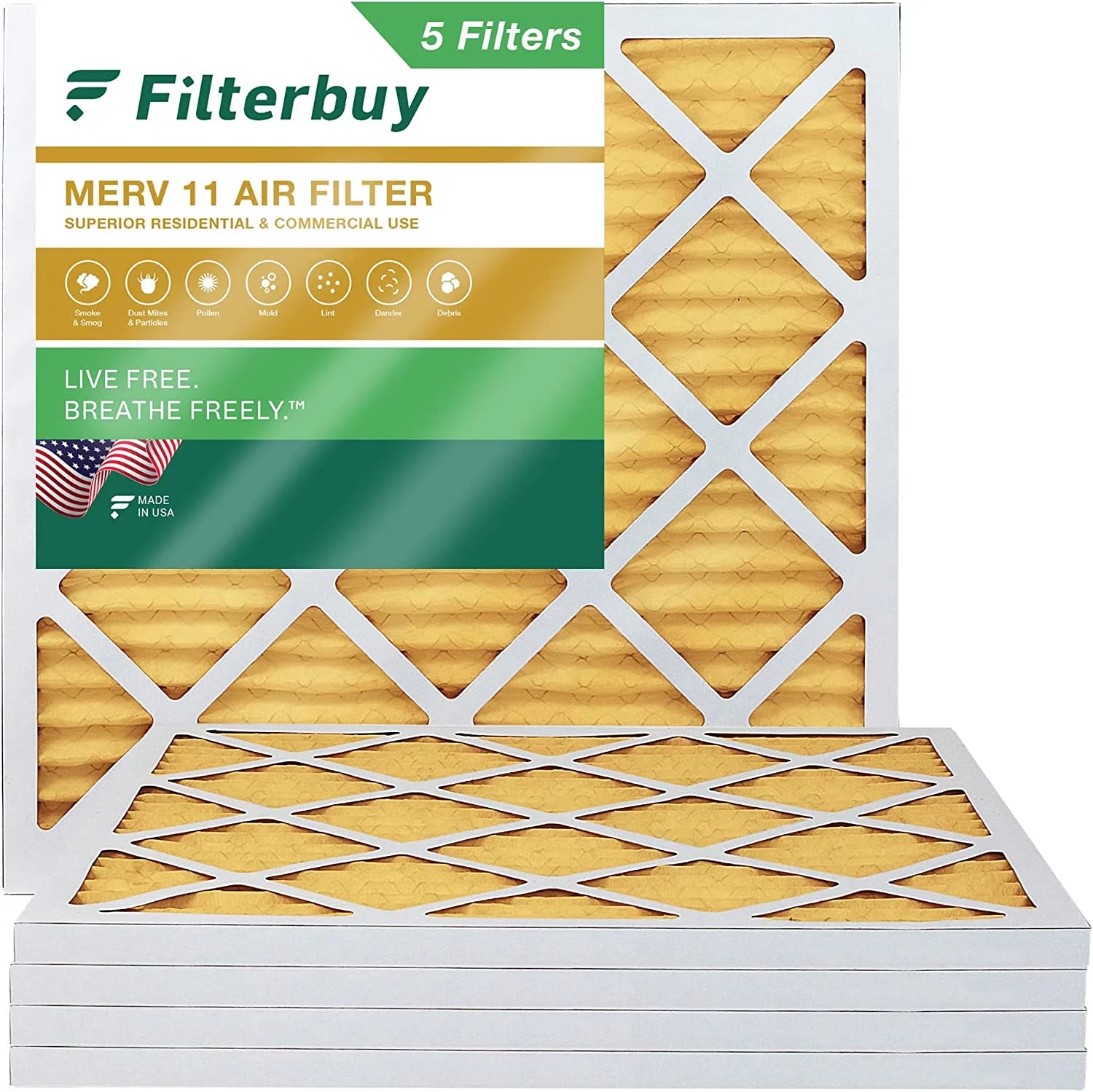 Filterbuy 23.5x23.5x1 MERV 11 Pleated HVAC AC Furnace Air Filters (5-Pack)