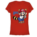 Junior's Nintendo Mario Raccoon Tail  Graphic Tee Red Large