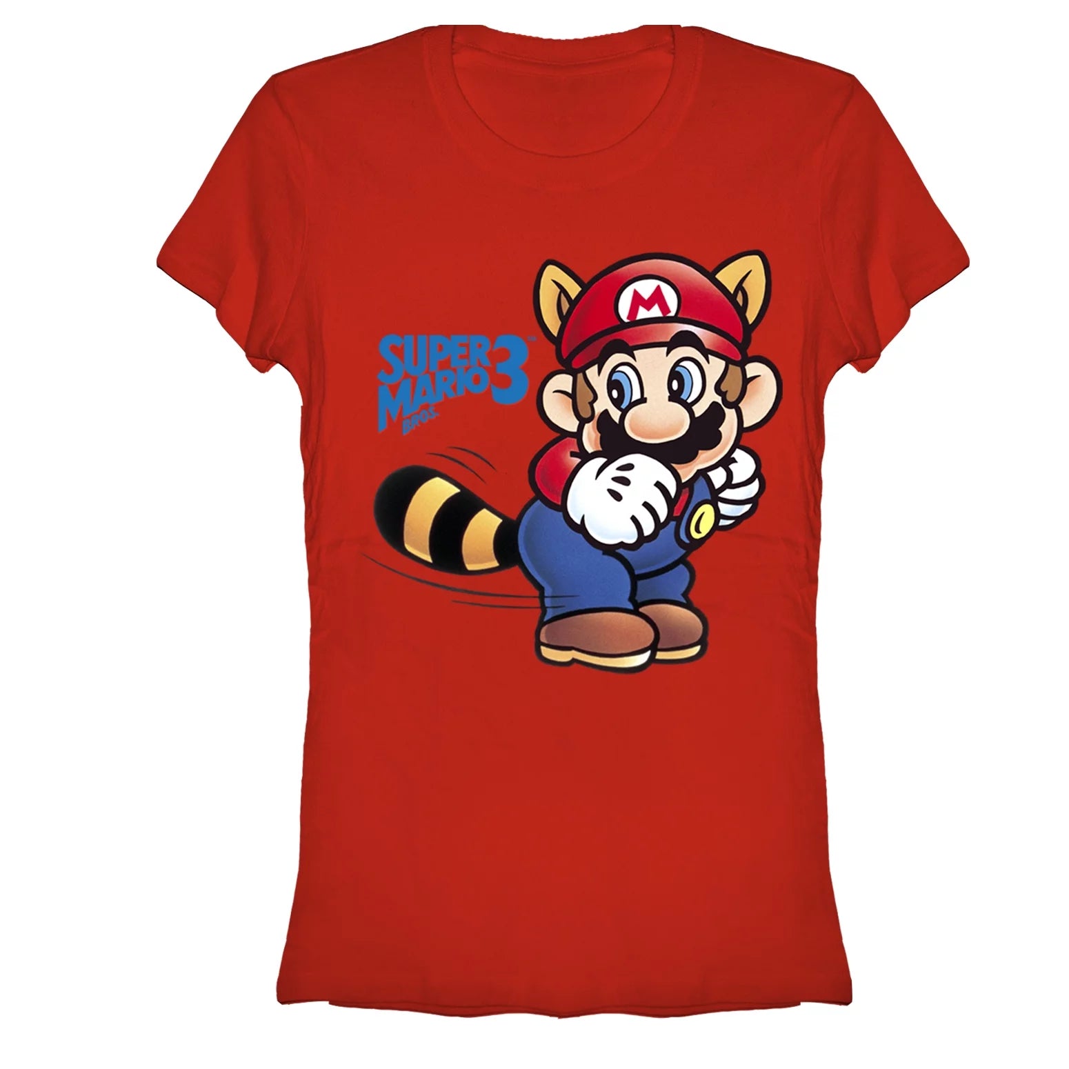 Junior's Nintendo Mario Raccoon Tail  Graphic Tee Red Large