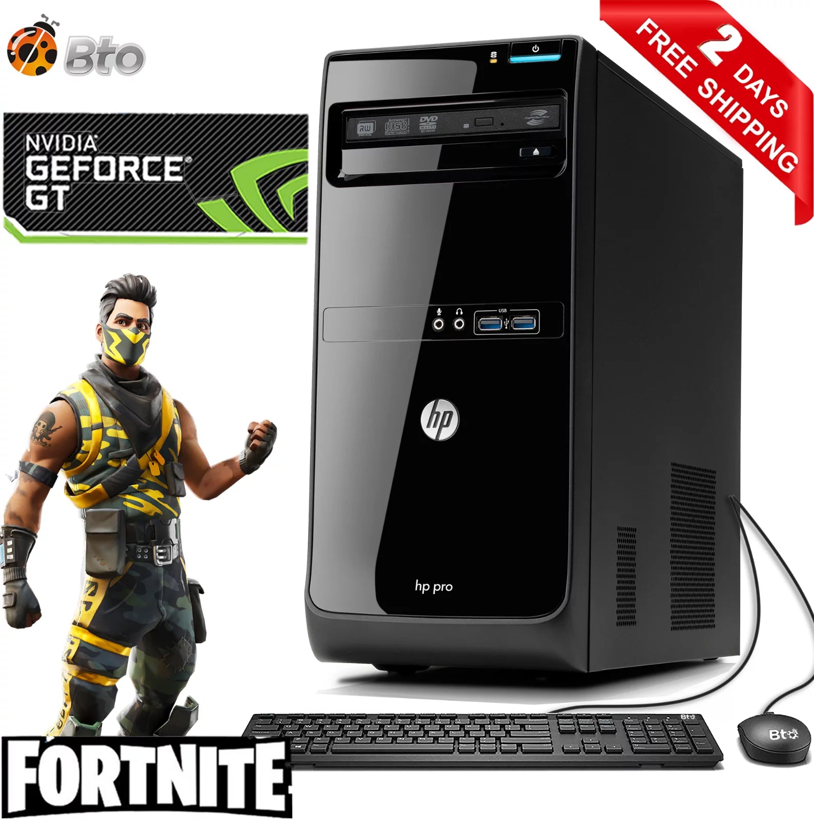 Restored HP Gaming Computer Compaq Pro Tower, Intel Core i5-3470 3rd Gen. 3.2GHz Processor, 16GB Ram, 256GB M.2 SSD, NVIDIA GT 730 4GB, Keyboard and Mouse, WiFi Windows 10 Desktop PC (Refurbished)