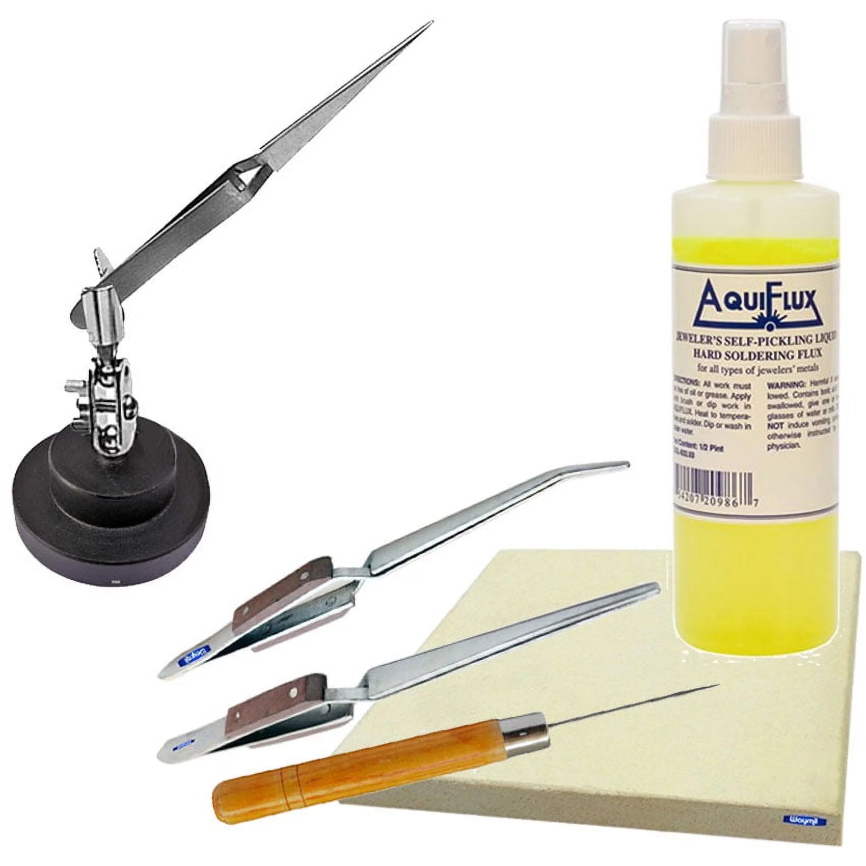 Jewelry Soldering Tools Kit Ceramic Solder Board Third Hand Pick Tweezers & Flux