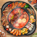 YINCHEN 2 in 1 Hot Pot with Grill, Electric Korean BBQ Grill, Independent Dual Temperature Control & Non-stick Pan, Multi-function Smokeless Barbecue Grill for Family and Friends Gathering