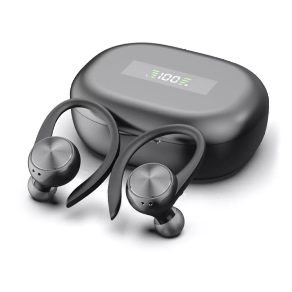Acuvar Fully Wireless Bluetooth 5.0 Rechargeable Sports Active Earbud Headphones with Smart LCD Display 48h USB Power Charging Case Microphone, Surround Stereo Bass and Passive Noise Cancelling