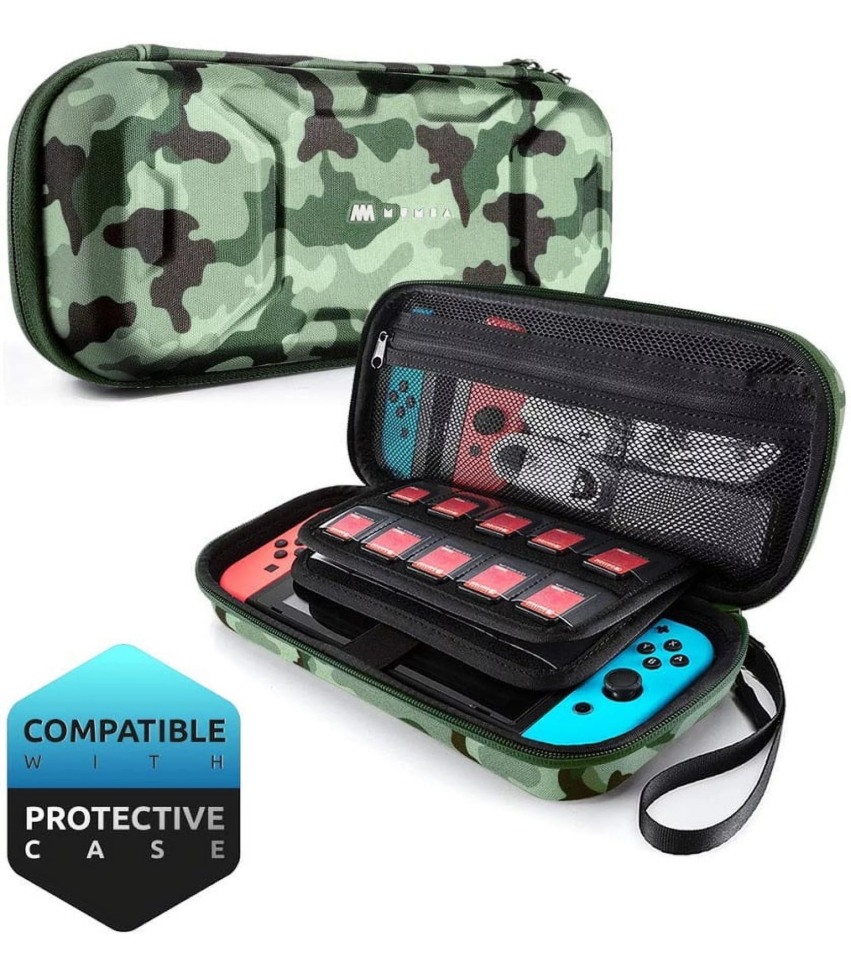 Mumba Carrying Case for Nintendo Switch, Deluxe Protective Travel Carry Case Pouch for Nintendo Switch Console & Accessories [Dual Protection] [Large Capacity] (Camouflage)