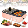 OUKANING 2 in 1 Electric Hot Pot BBQ Grill Pan Soup Indoor Smokeless Baking Pan 1200-1500W Non-Stick Baking 110V