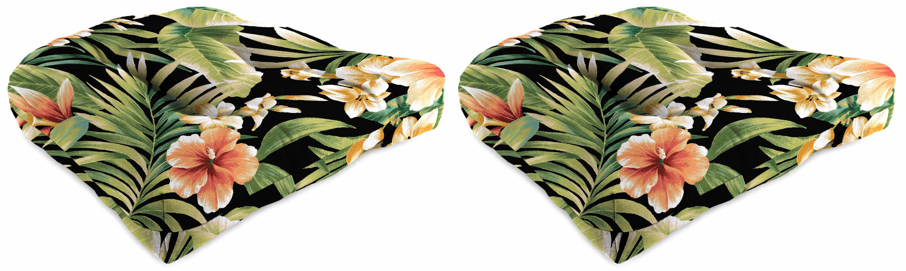 Jordan Manufacturing 18 x 18 Cypress Midnight Black Leaves Square Tufted Outdoor Wicker Seat Cushions (2 Pack)