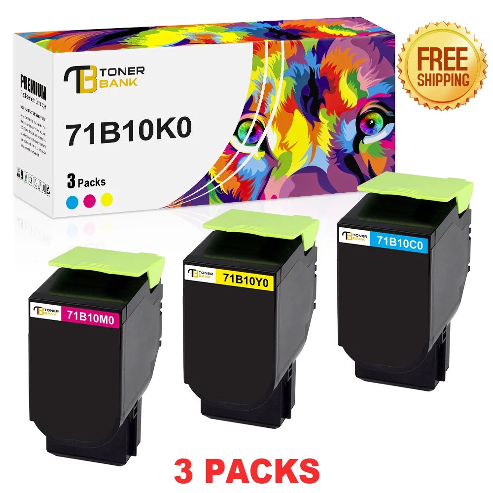 Toner Bank 3-Pack Compatible Toner for Lexmark 71B10C0 71B10M0 71B10Y0 CS317dn CS417dn CS517de CX317dn CX417de CX517de Ptiner Ink Office Supplies Cyan, Magenta, Yellow