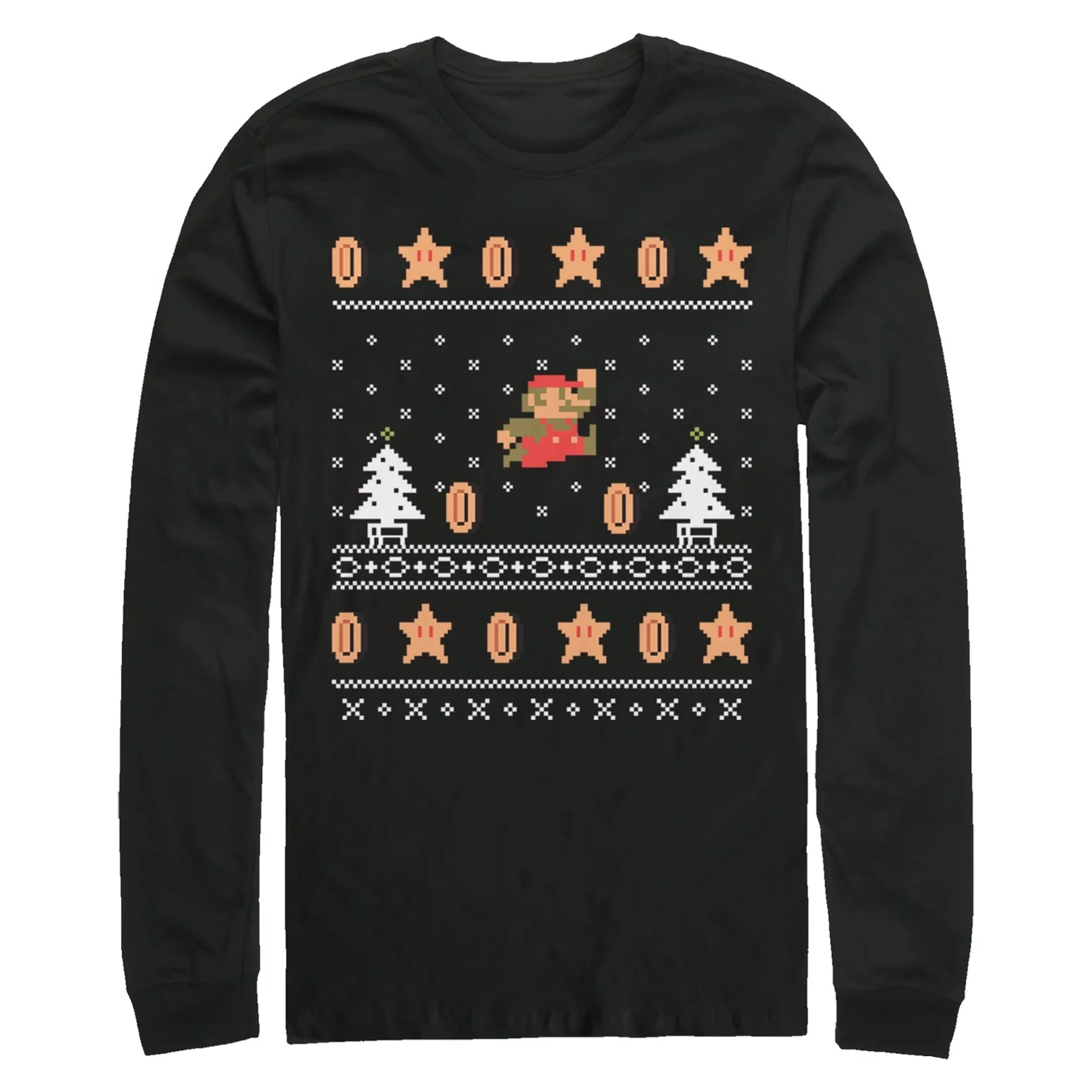 Men's Nintendo Ugly Christmas Mario Coin  Long Sleeve Shirt Black Small