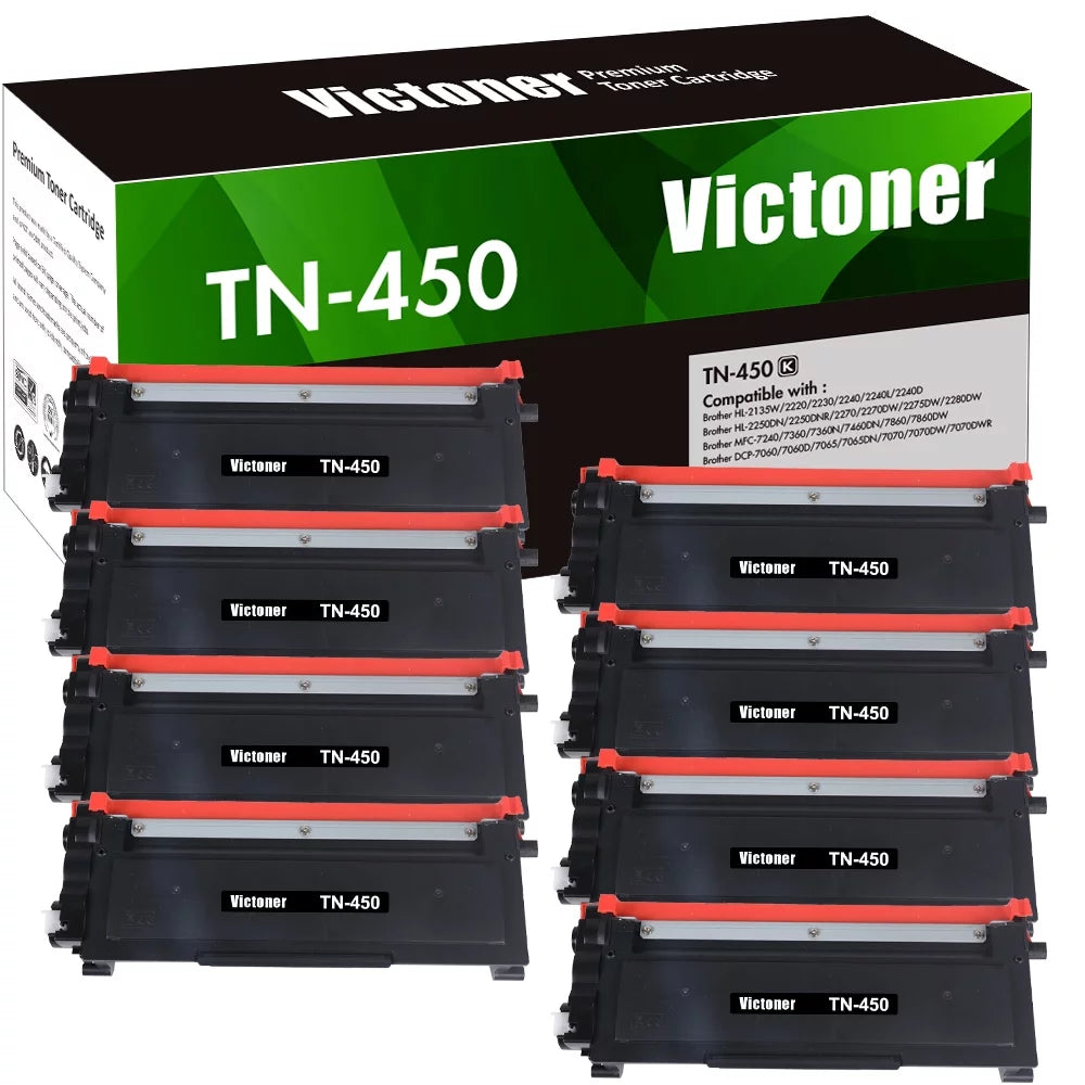 Victoner 8-Pack Compatible Toner for Brother TN-450 TN420 Use With HL-2280DW HL-2135W 2220 2270 2240 2270DW 2275DW MFC-7360N 7860DW Black