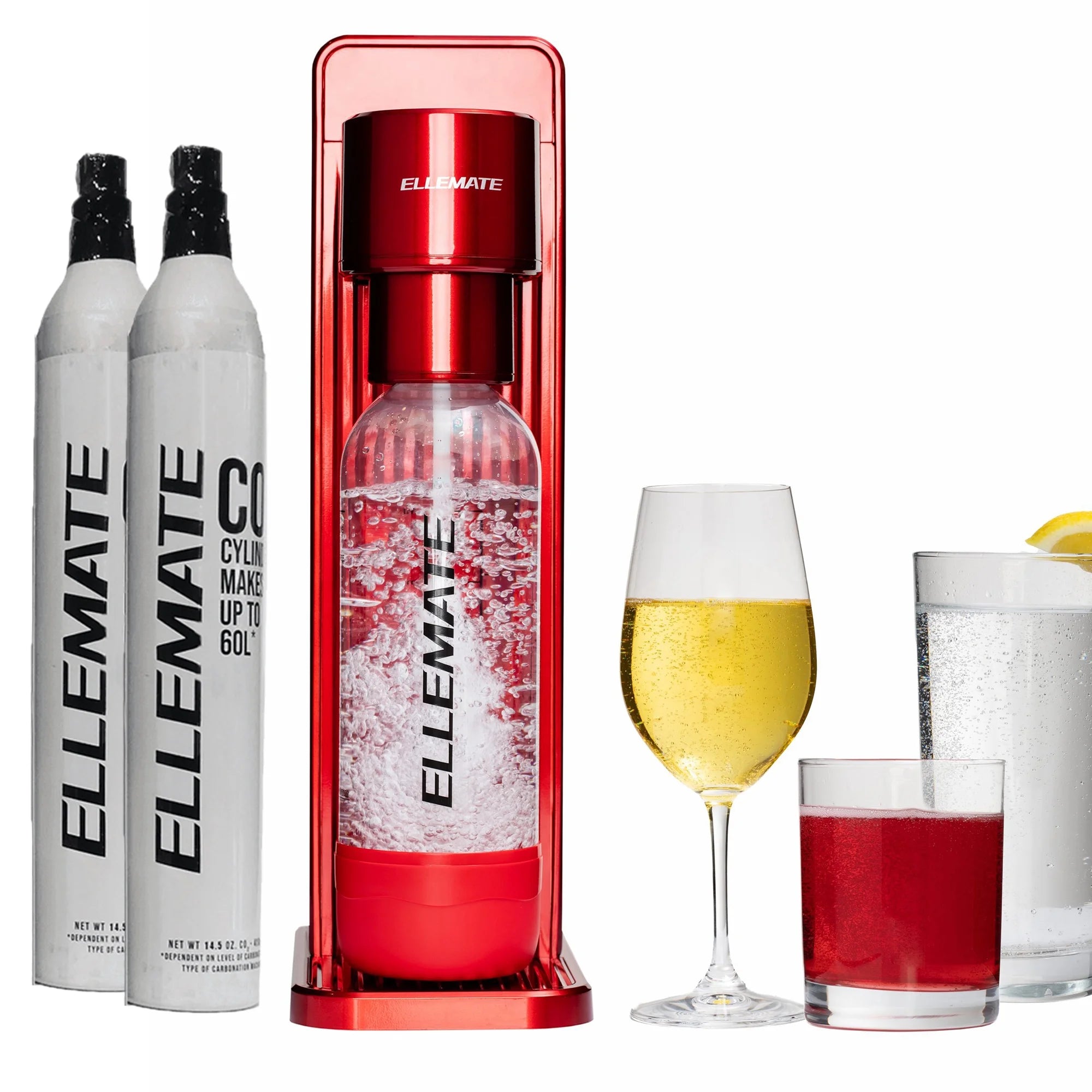 Ellemate Dynamic Carbonated Drink Maker with 2 CO2 Cartridges; Fizz Soda, Water, Wine, Juice and More; Adjustable Carbonation