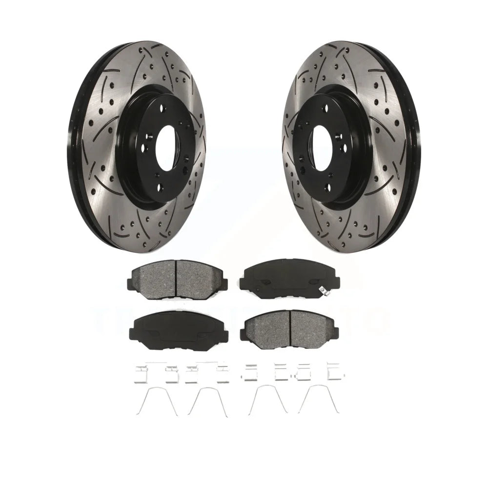 Transit Auto - Front Coated Drilled Slotted Disc Brake Rotors And Semi-Metallic Pads Kit For Honda Civic CR-V Acura ILX KDS-100062