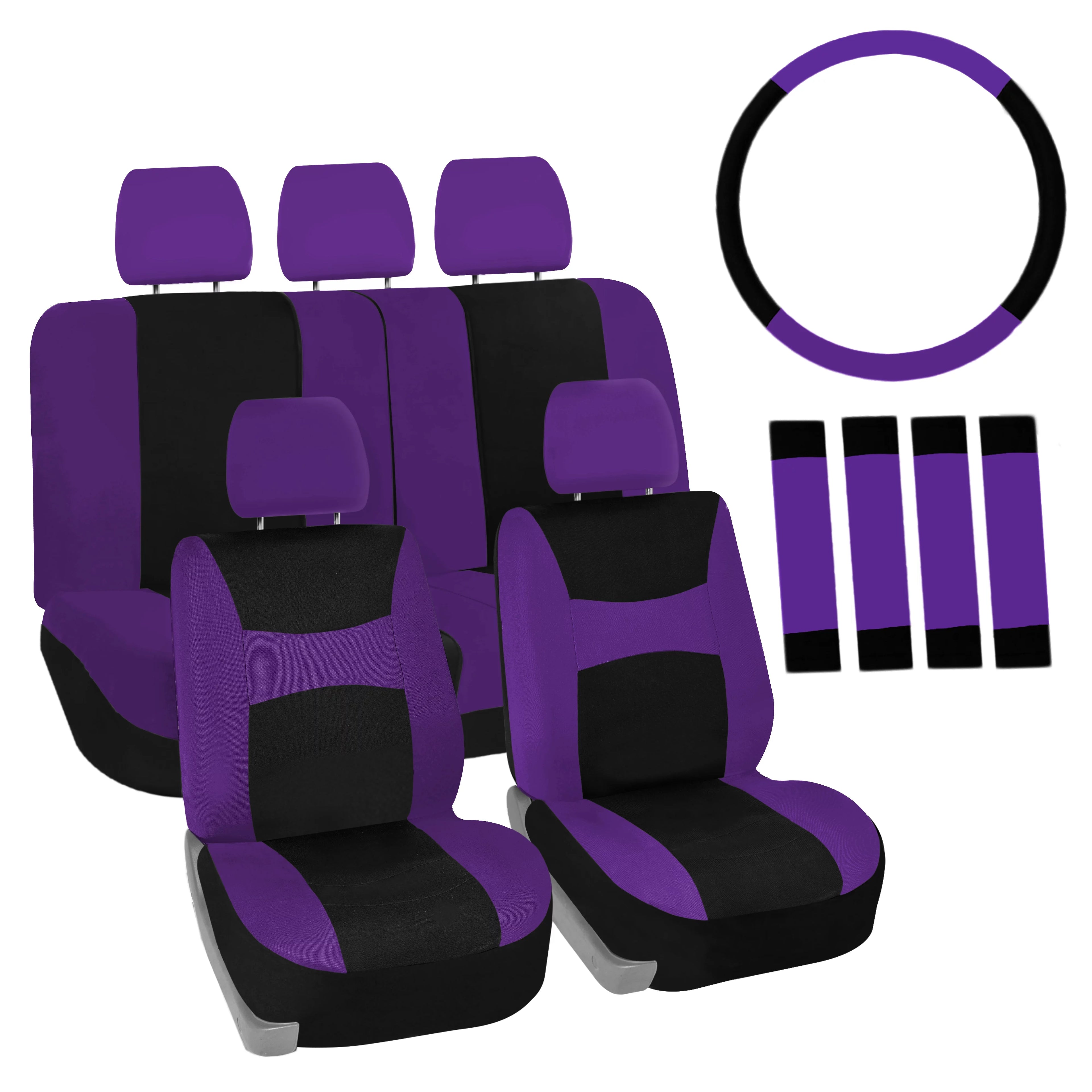 FH Group Light & Breezy Flat Cloth Car Seat Cover, Universal Purple Full Set Seat Covers with Air Freshener