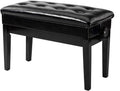VINGLI Adjustable Duet Piano Bench with Storage Black Faux Leather Piano Stool Padded Thick Cushion