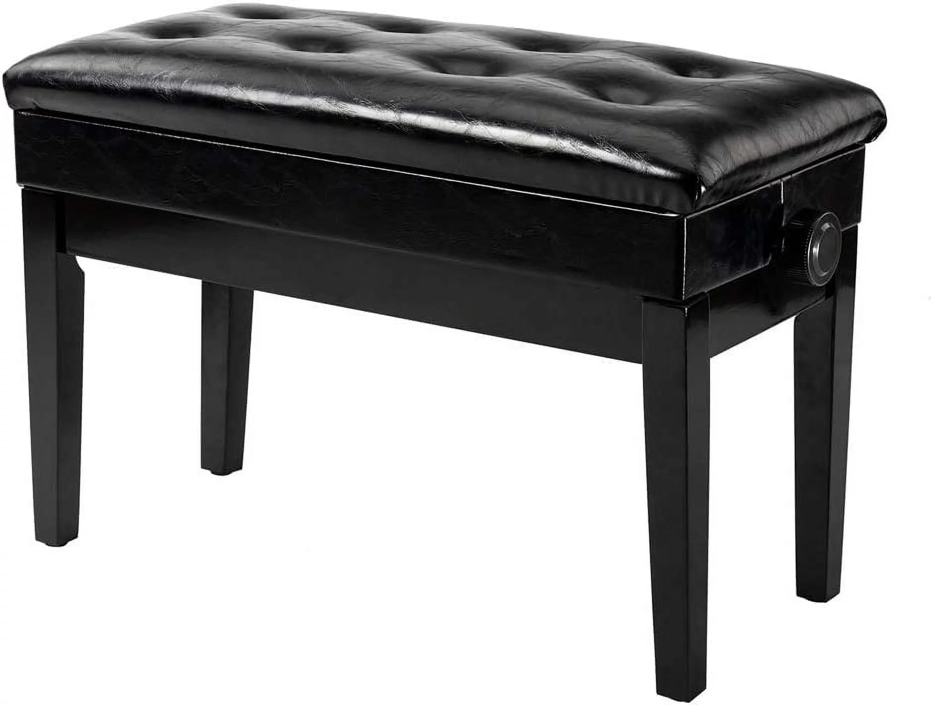 VINGLI Adjustable Duet Piano Bench with Storage Black Faux Leather Piano Stool Padded Thick Cushion