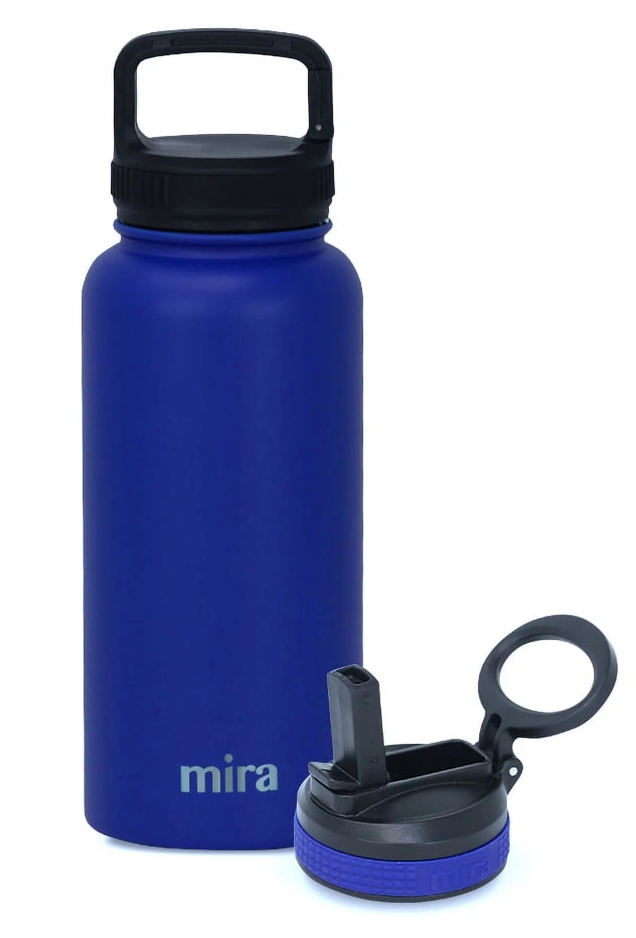MIRA 32 oz Stainless Steel Vacuum Insulated Wide Mouth Water Bottle - 2 Caps - Thermos Keeps Cold for 24 hours, Hot for 12 hours - Double Wall Hydro Travel Flask, Blue