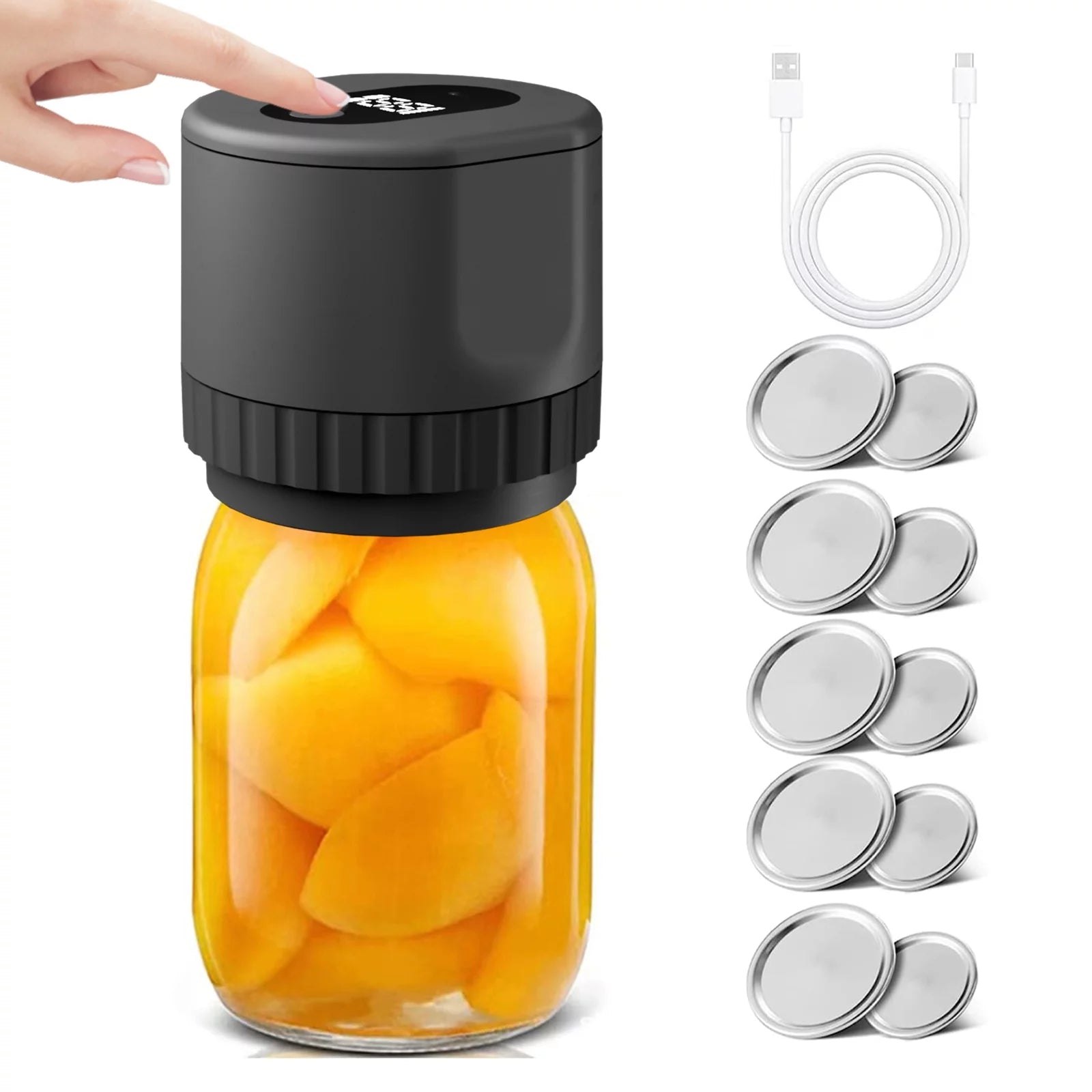 moobody Electric Mason Jar Vacuum Sealer Kit Cordless Automatic Jar Sealer Kit for Food Storage and Fermentation with Wide-Mouth and Regular-Mouth Mason Jar Lids